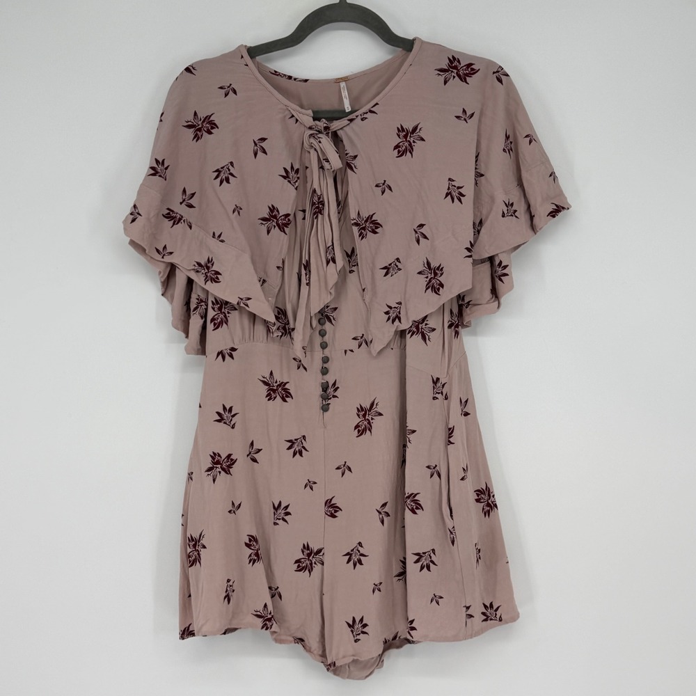 Free People Womens Floral Capelet Romper Mauve Burgundy Size M Boho Romantic